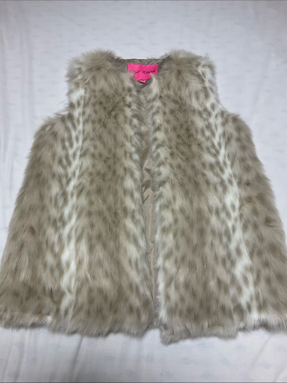 Betsey Johnson Pink Label Faux Fur Vest Animal Print Beige & Cream Size Medium